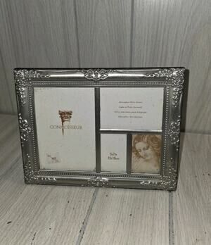 Vtg Connoisseur 4 Photo Picture Frame Silver Black Velvet Easle Back Embossed